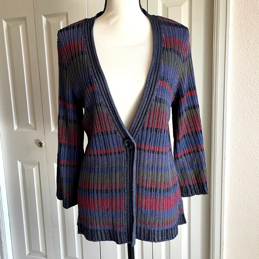 Coldwater Creek Striped Ribbed Single Button Cardigan Sweater SMALL